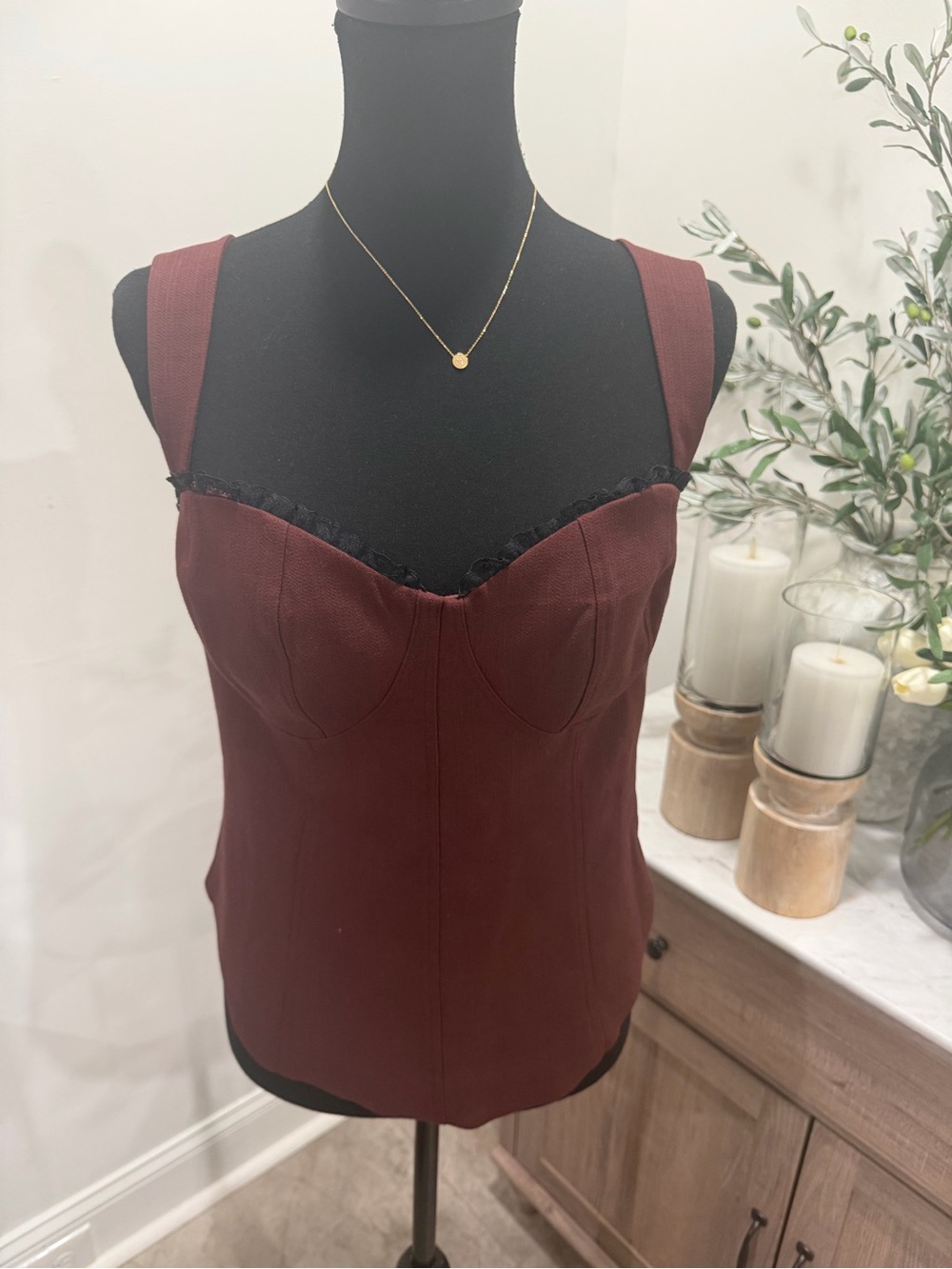 NWT Reformation Alisa Lace Up Top - Bordeaux Burgundy - Picture 4 of 14